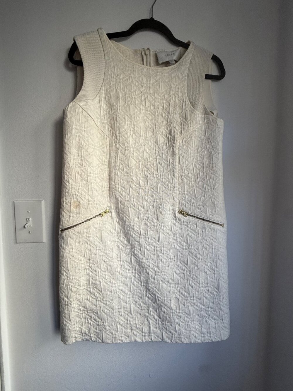 J.Crew Cream Textured Shift Dress Sz S Zip Pockets Classic
